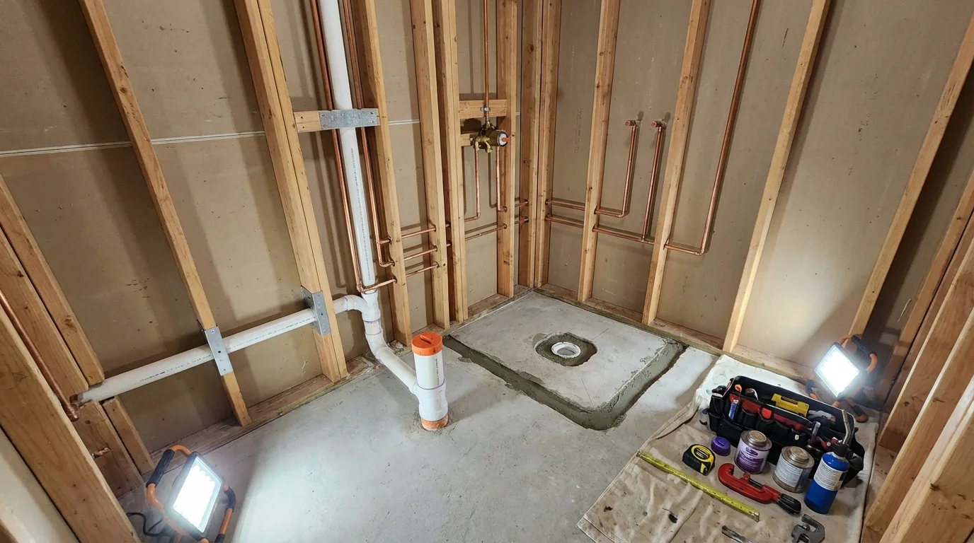 Bathroom rough-in plumbing during remodel by Johns Plumbing LLC in Valrico