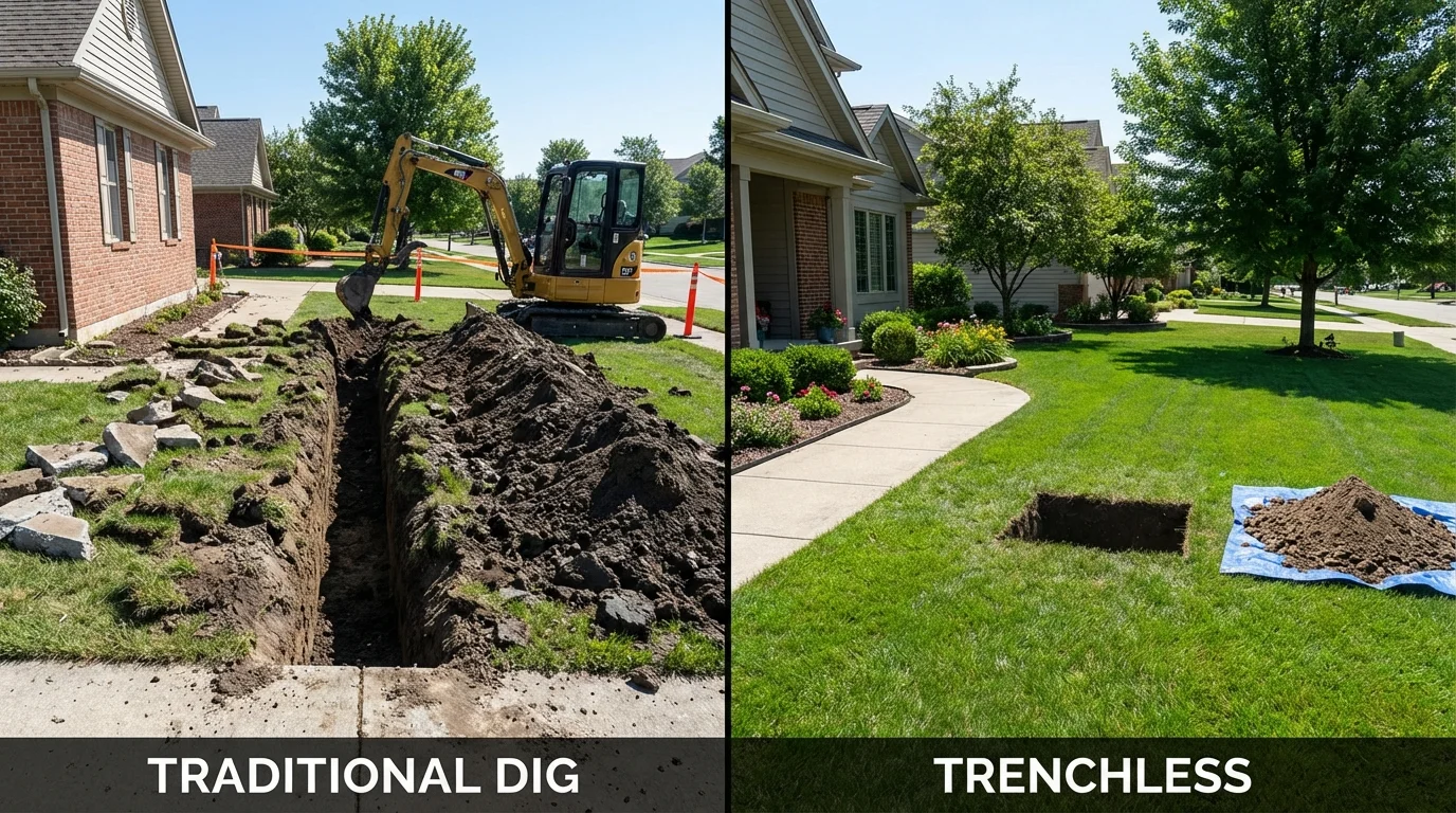Trenchless sewer repair with minimal yard damage versus traditional excavation in Valrico, FL